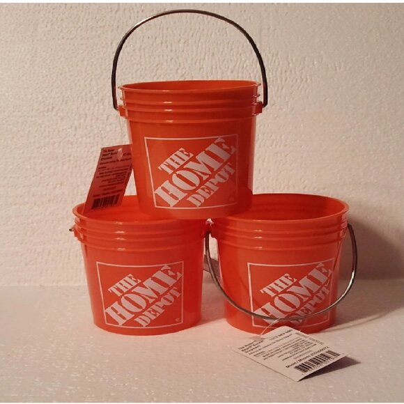 3 pc LOT - LIMITED ED HOME DEPOT 3.75" Mini Ornament Orange Bucket 0.5-Quart - Picture 1 of 1